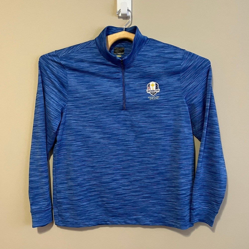 Greg Norman Ryder Cup 2020 Whistling Straits 1/4 Zip Pullover Blue Mens M Golf
